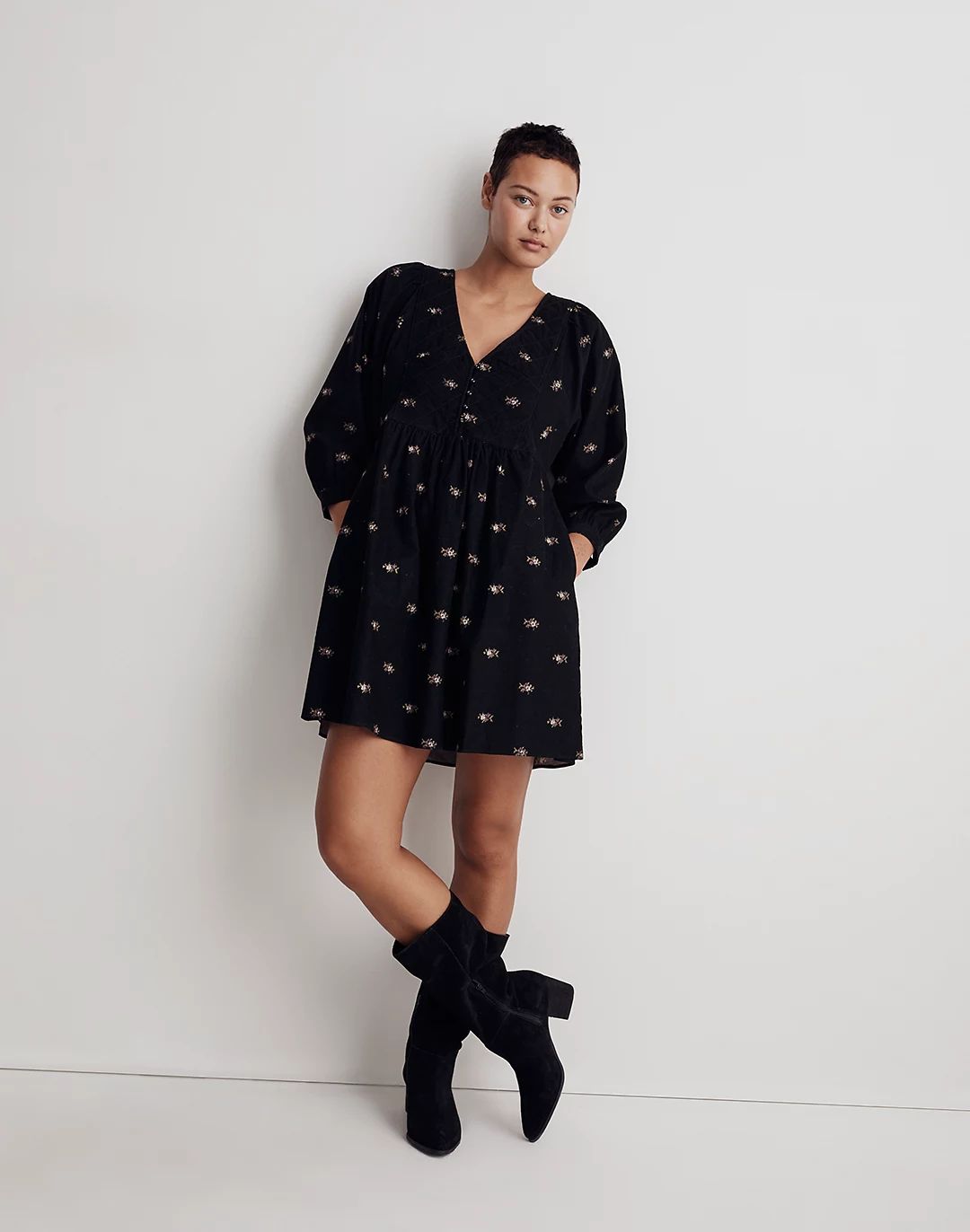 Corduroy Quilted-Bib Mini Dress in Blurred Ikat | Madewell