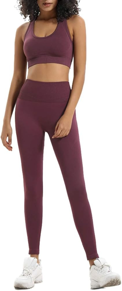 HAODIAN Women's Workout Sets 2 Piece Seamless Slim Fit Yoga Clothing Outfits Set | Amazon (US)
