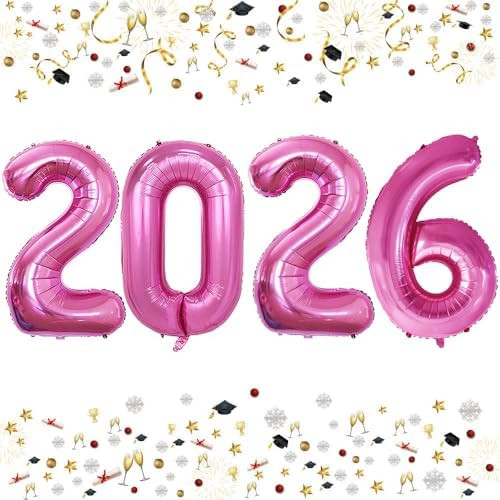 GOER 42 Inch Hot Pink 2026 Number Foil Balloons,2026 Graduation Decorations New Year Eve Festival... | Amazon (US)