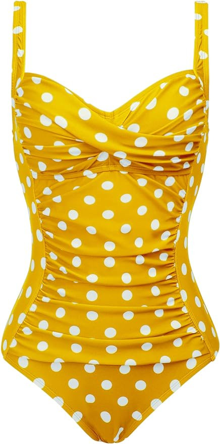 Joyaria Womens Retro One Piece Swimsuit Tummy Control Slimming Bathing Suit Ruched Swimwear(Size ... | Amazon (US)