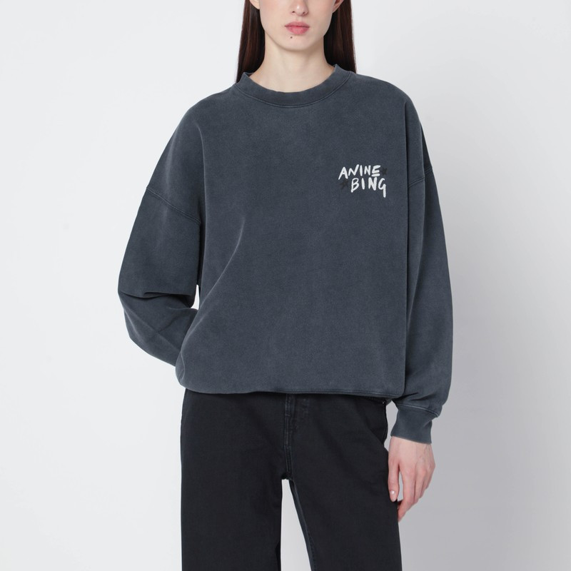 Black washed oversized sweatshirt with logo | The Double F