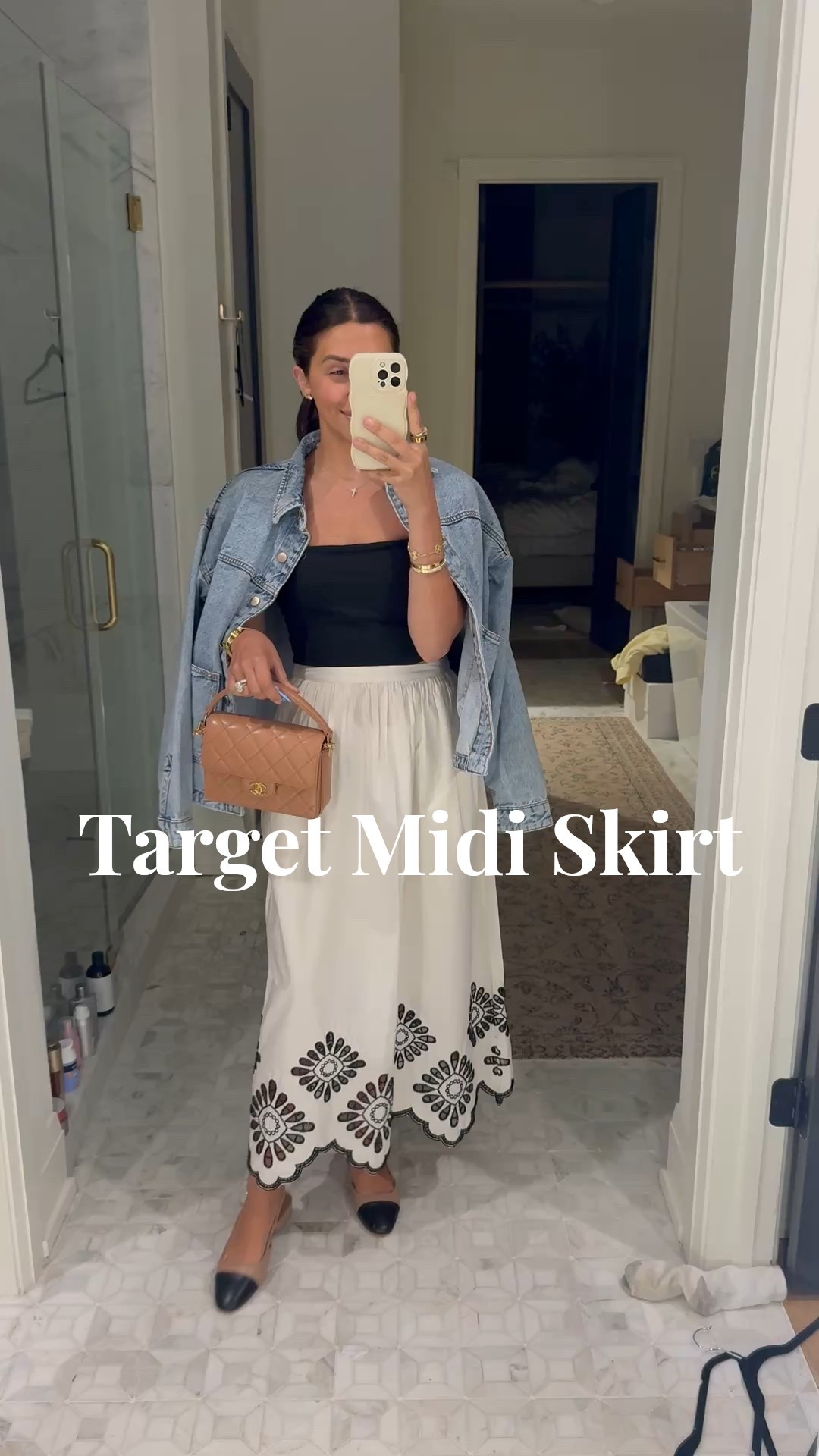 Jacket: medium
Top: medium
Skirt: small

The details on this target skirt! It looks $$$ but great price 