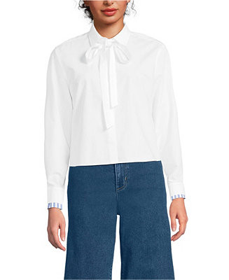 Women's Carefree Cotton Shirt with Removable Bow | Macy's