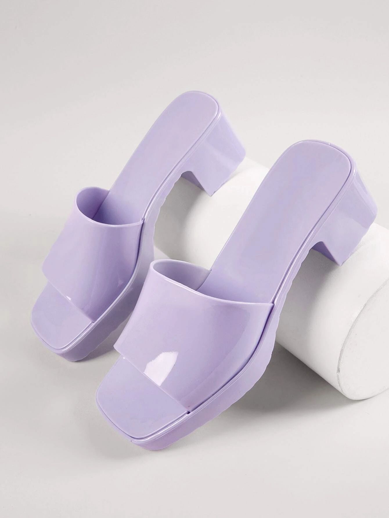 Patent Pleather Square Toe Block Heel Sandals | SHEIN