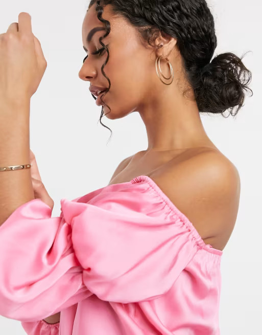 River Island bardot top in pink | ASOS (Global)