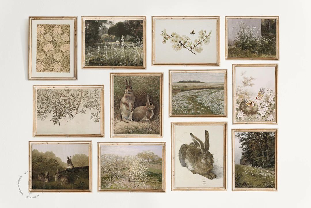 Vintage Spring Gallery wall Set of 12, Rustic Printable wall Art, Vintage Easter Prints, Vintage ... | Etsy (US)