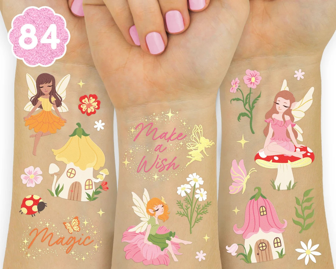 xo, Fetti Woodland Fairy Temporary Tattoos - 84 Foil Styles | Magical Princess Bday Supplies, For... | Etsy (US)