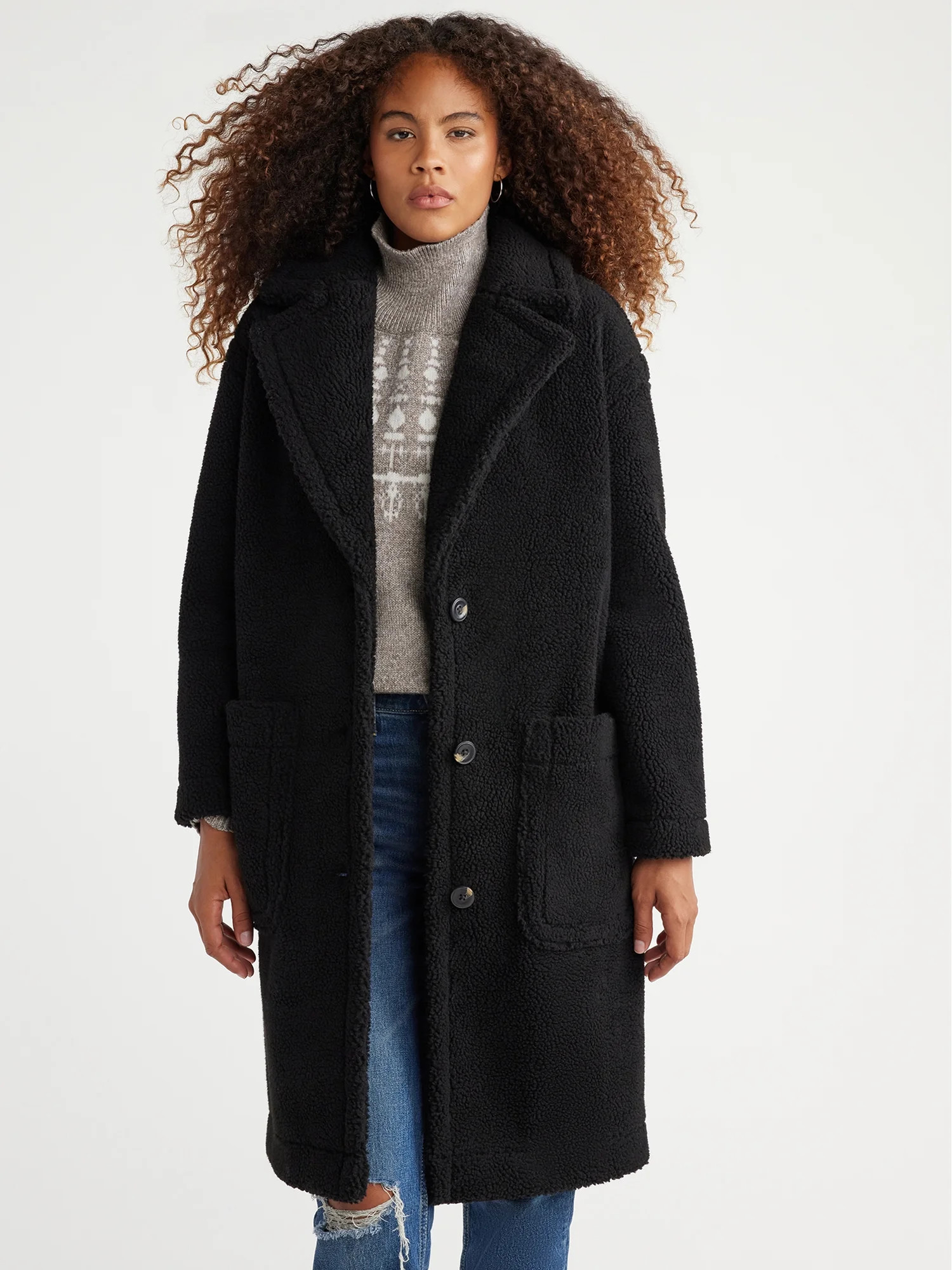 Free Assembly Women's Oversized Teddy Coat, Sizes XS-XXXL | Walmart (US)