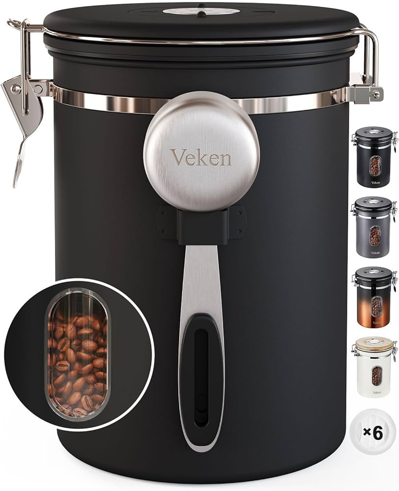Veken Recipiente de café con ventana, recipiente hermético de almacenamiento de alimentos de co... | Amazon (US)