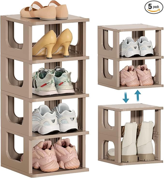 Narrow Shoe Rack - 5 Tiers Stackable Shoe Storage Stand for Entryway Hallway and Closet Durable S... | Amazon (US)