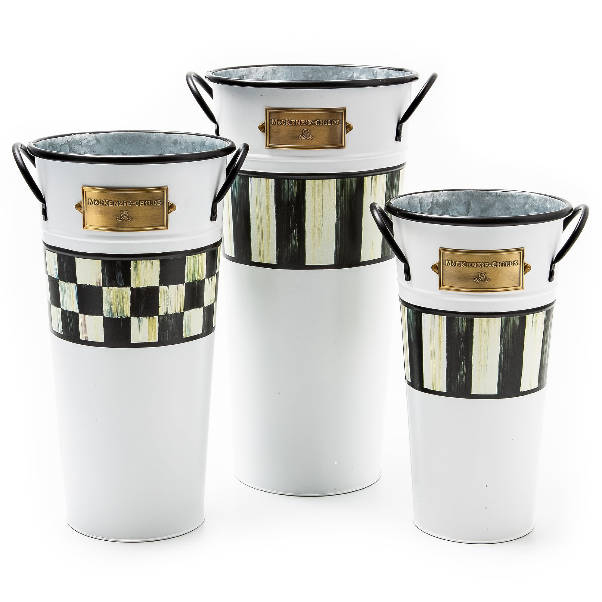 MACKENZIE-CHILDS Galvanized Flower Buckets, Decorative Metal Buckets, Spectator, Set of 3 | Amazon (US)