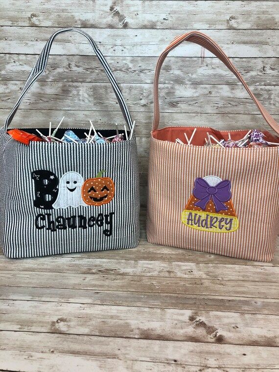 Personalized Halloween Bags | Trick or Treat Basket | Personalized Halloween Bucket | Embroidered... | Etsy (US)