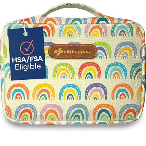 KeepGoing Large Home First Aid Kit for Kids – 270 Pc. for Car, Home, Dorm, & Boat with Latex-Free Bandages – 10 x 7 x 3.5 in. Travel First Aid Kit (Sunny Rainbow) | Amazon (US)