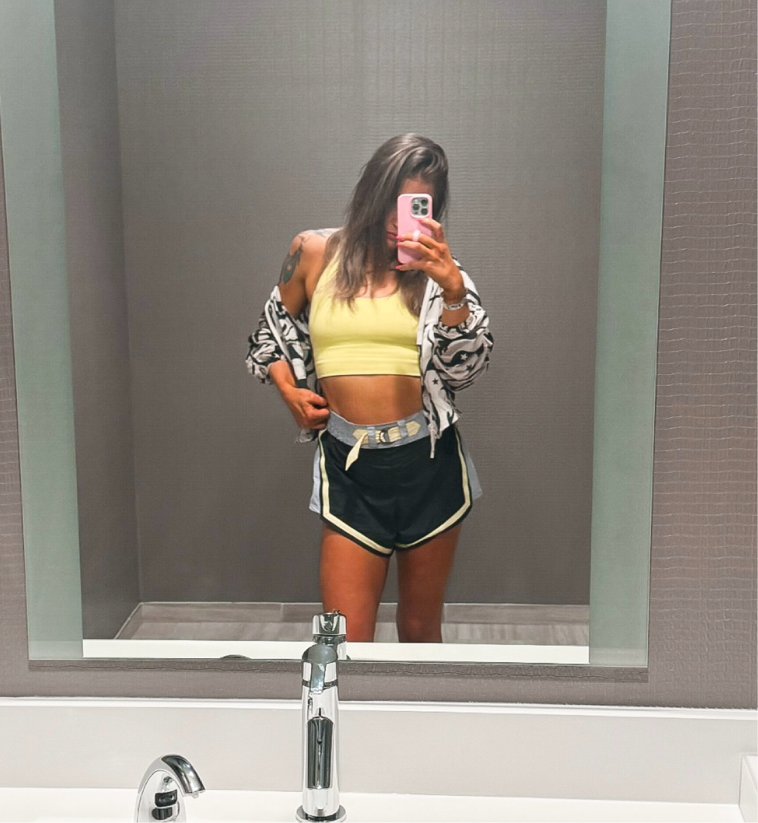 Activewear favorites/bathroom selfie camera roll find | free people movement shorts | Target top and wind breaker 

#activewear #freepeople #athleisure #summer #outfitlook

#LTKfitness #LTKfindsunder100 #LTKActive