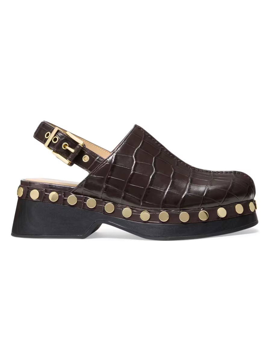 MICHAEL Michael Kors Esra 50MM Studded Croc-Embossed Leather Clogs | Saks Fifth Avenue | Saks Fifth Avenue