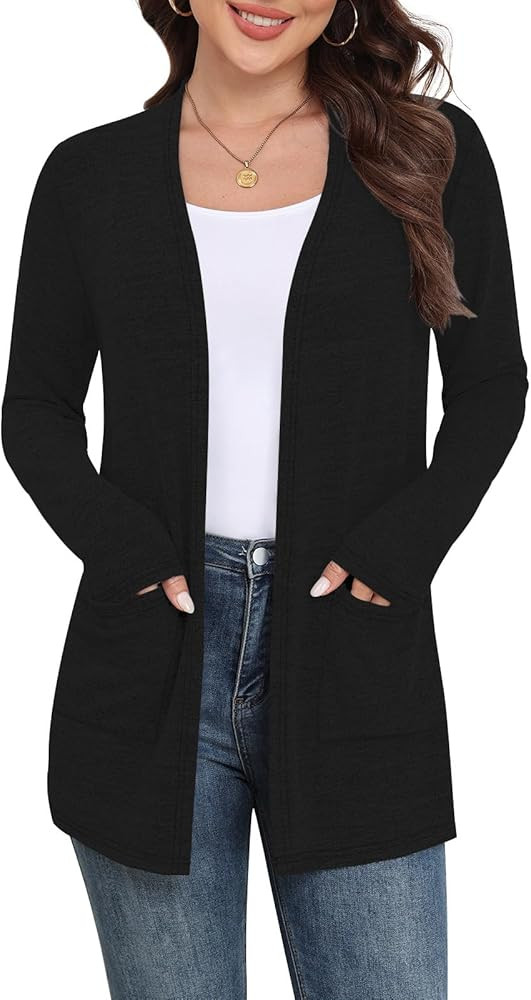 Yincro Womens Lightweight Cardigan Long Sleeve Open Front Casual Sweater Cardigans with Pockets | Amazon (US)