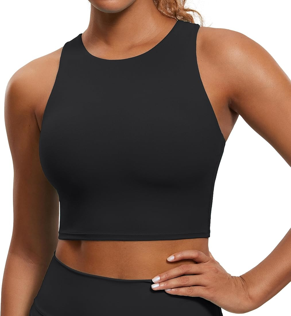 CRZ YOGA Womens Butterluxe Racerback High Neck Longline Sports Bra - Padded Workout Crop Tank Top... | Amazon (US)