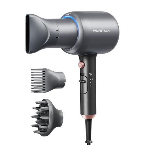 Wavytalk Blow Dryer, Blown Away Ionic Hair Dryer for Curly Hair with Diffuser, 1875W Fast Drying Blow Dryer with Ceramic Technology, 3 Attachments for All Hair Types, Light and Quiet, Grey | Amazon (US)