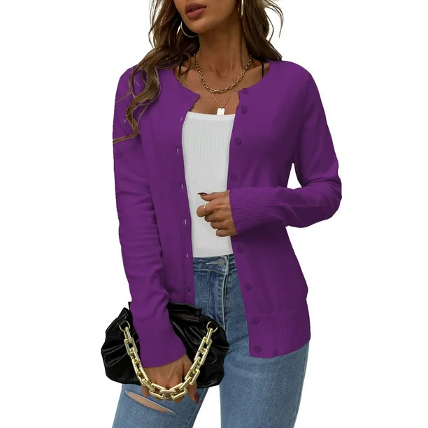 LETDIOSTO Women's Button Down Crew Neck Long Sleeve Soft Knit Cardigan Sweaters S-2XL | Walmart (US)