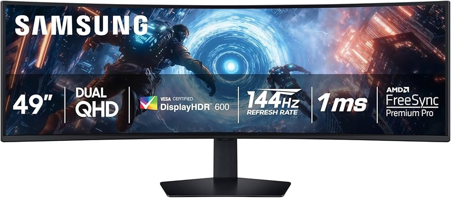 SAMSUNG 49-inch Odyssey G9 (G91F) DQHD, 144Hz, Curved Gaming Monitor, Ultra-Wide 32:9 Screen, DisplayHDR 600, AMD FreeSync™ Premium Pro, Ergonomic Stand, LS49FG910ENXZA, 2025 | Amazon (US)