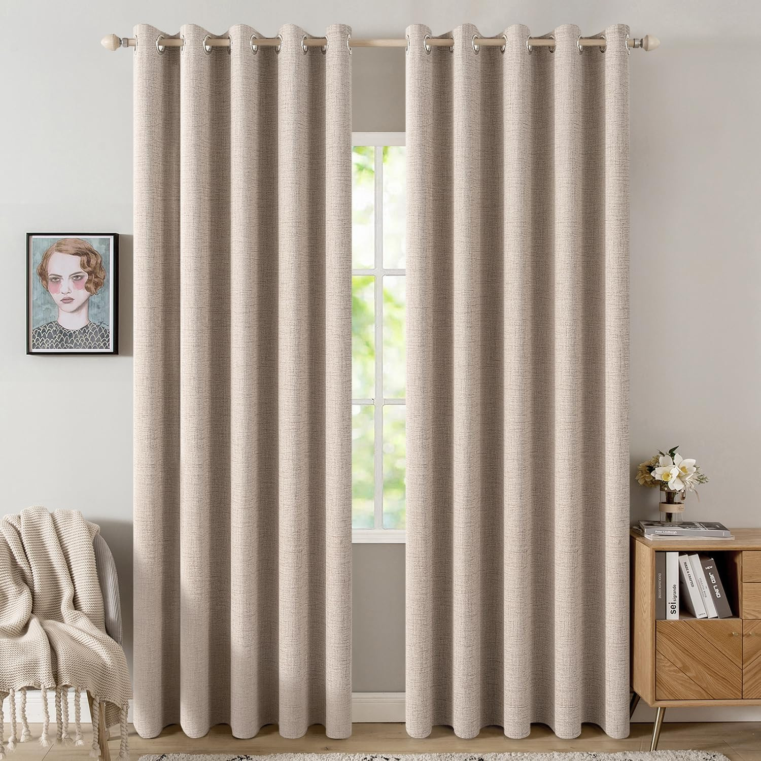 MIULEE 100% Blackout Linen Curtains for Bedroom 62x96 Inches Natural Beige | Amazon (US)