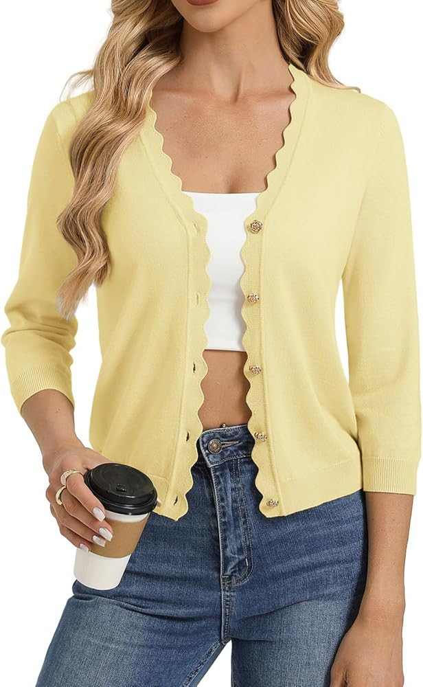 GRACE KARIN Women's 3/4 Sleeve V Neck Button Down Lightweight Cardigan Sweater Open Front Dressy ... | Amazon (US)