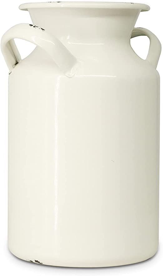 Putuo Decor Distressed White Decorative Metal Flower Vase, Vintage Farmhouse Ceramic Look Milk Ca... | Amazon (US)