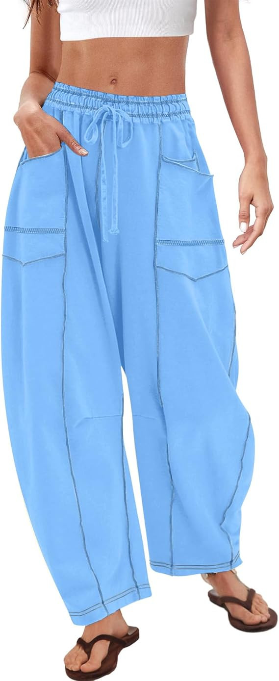 Womens Barrel Sweatpants High Waisted Baggy Wide Leg Lounge Pants, Casual Horseshoe Trousers with... | Amazon (US)