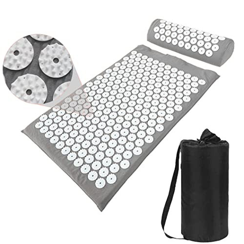 Acupressure Mat and Pillow Set with Bag - Large Size 28.7 X 16.5 inch Acupuncture Mat for Neck & Back Pain, Muscle Relaxation Stress Relief, Sciatica Pain Relief Pillow (Gray) | Amazon (US)