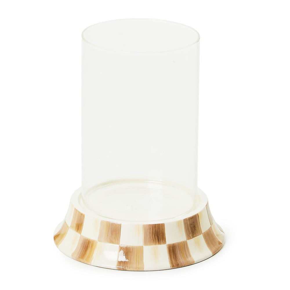 Mocha Check Pillar Glass Candle Holder | MacKenzie-Childs