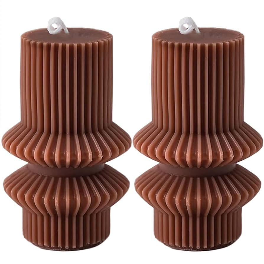 Boho Pillar Candle, Tall 4.3" Brown Aesthetic Small Decorative Candles for Fall Home Decor, Coffe... | Amazon (US)