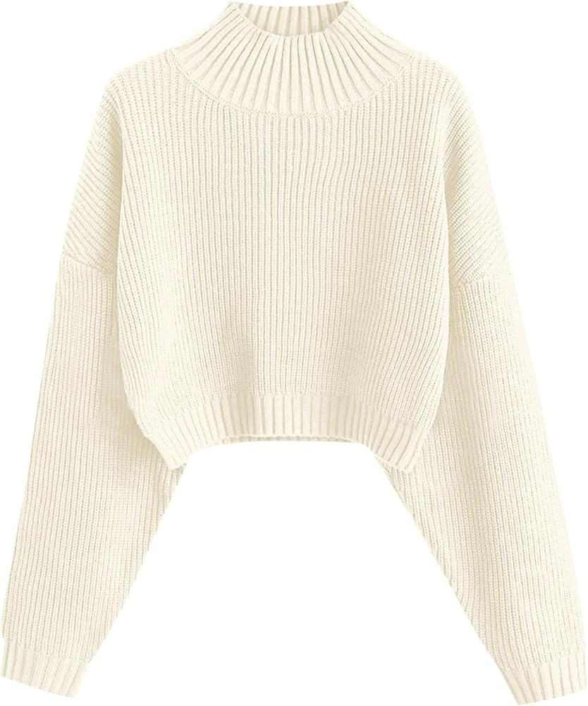 ZAFUL Women's Cropped Turtleneck Sweater Lantern Sleeve Ribbed Knit Pullover Sweater Jumper | Amazon (US)