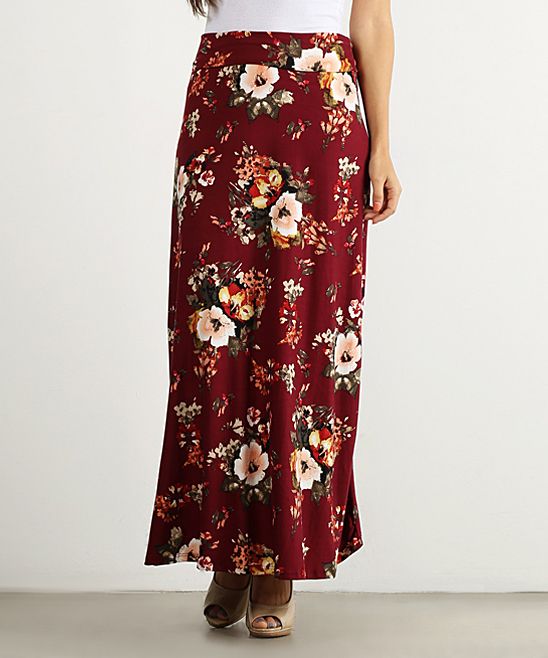 Burgundy Floral Maxi Skirt - Women | zulily