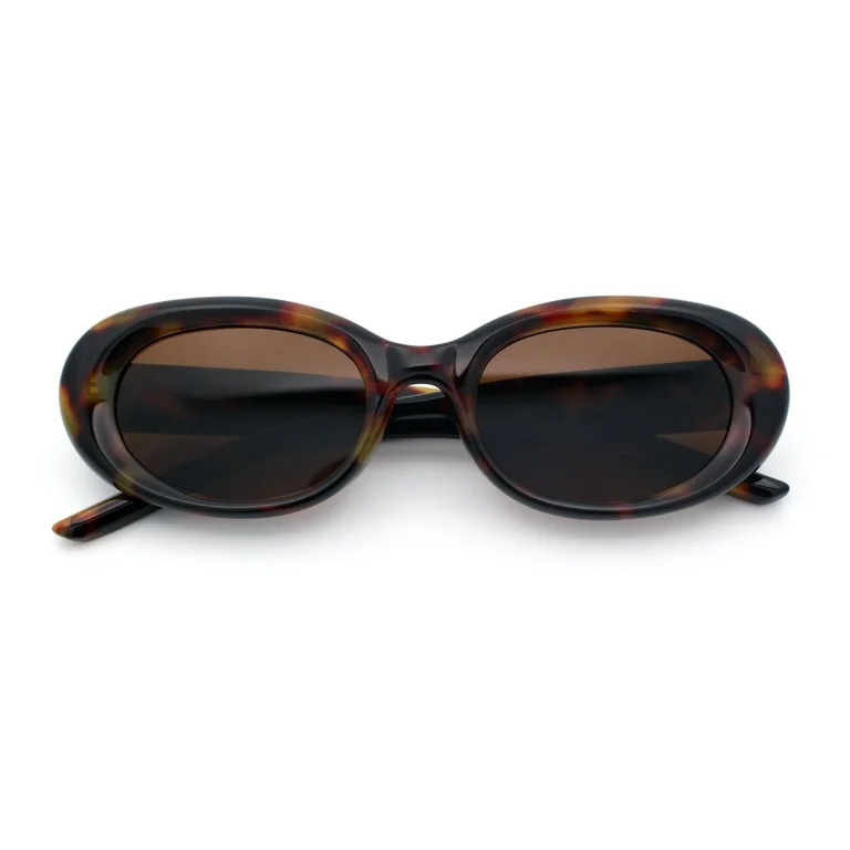 Womens Mod Fashion Round Oval Classy Beveled Frame Plastic Sunglasses Tortoise - Brown | Walmart (US)