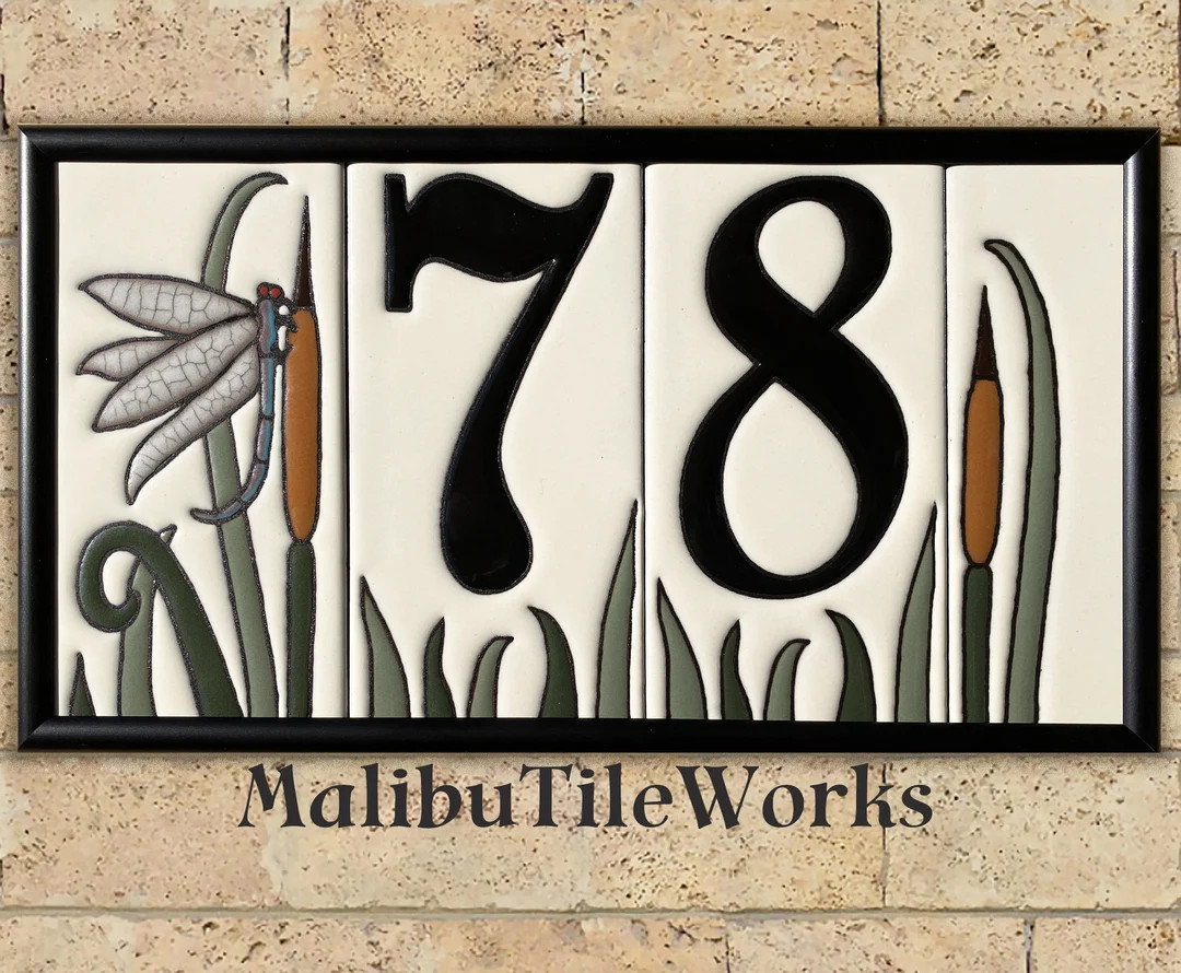 Dragonfly House Numbers Set - Address Ceramic Tiles Framed Set | Etsy (US)