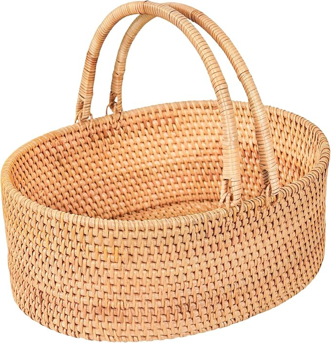 Handwoven Rattan Storage Basket with Handles, Natural Wicker Decorative Basket for Kitchen Counte... | Amazon (US)