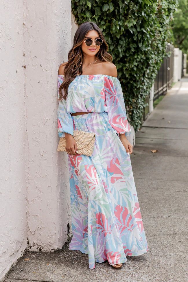 Simple Sign Blue Tropical Maxi Skirt | Pink Lily