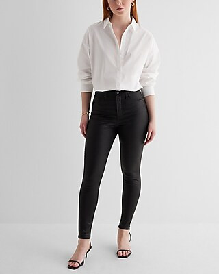 High Waisted Black Coated Skinny Jeans | Express