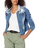 V.I.P. JEANS Women's Jeans Denim Jacket Crop Frayed Distressed Or Dark Basic, Blue Torn Up, X-Large | Amazon (US)