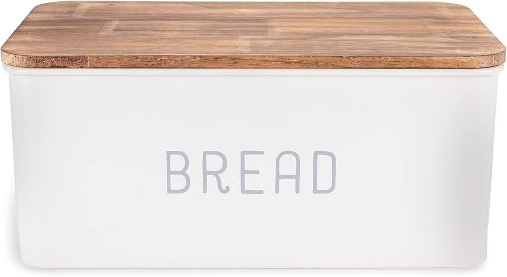 Nat & Jules Matte White 17 x 8 Metal Enamel Rubber Wood Lidded Bread Box | Amazon (US)