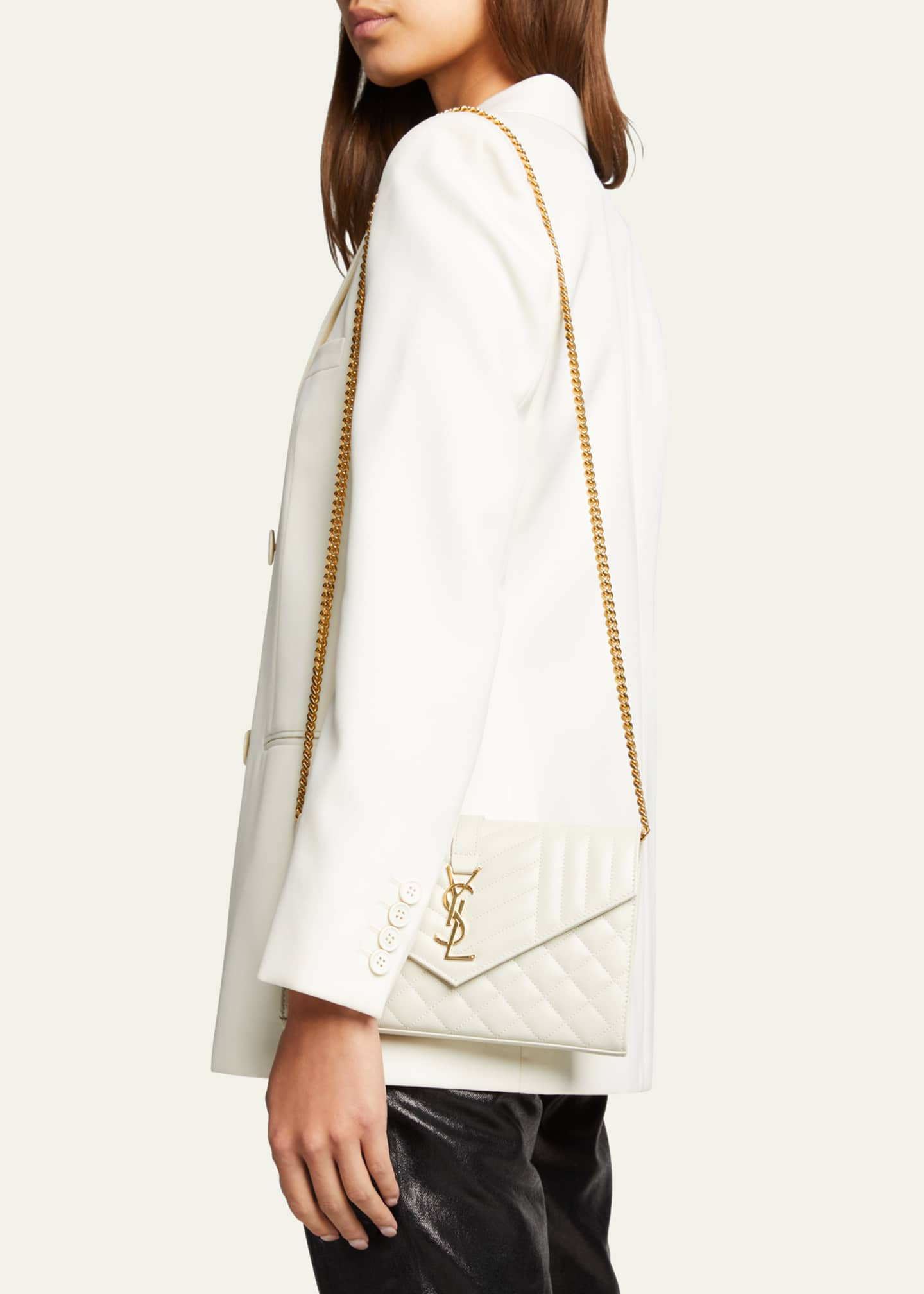 Saint Laurent Envelope Triquilt YSL Wallet on Chain in Grained Leather | Bergdorf Goodman