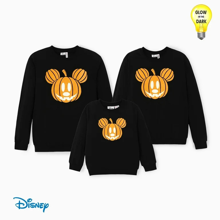Disney Mickey Mouse Halloween Family Matching Kids Glowing Pumpkin Face Graphic Long Sleeves Tops... | Walmart (US)