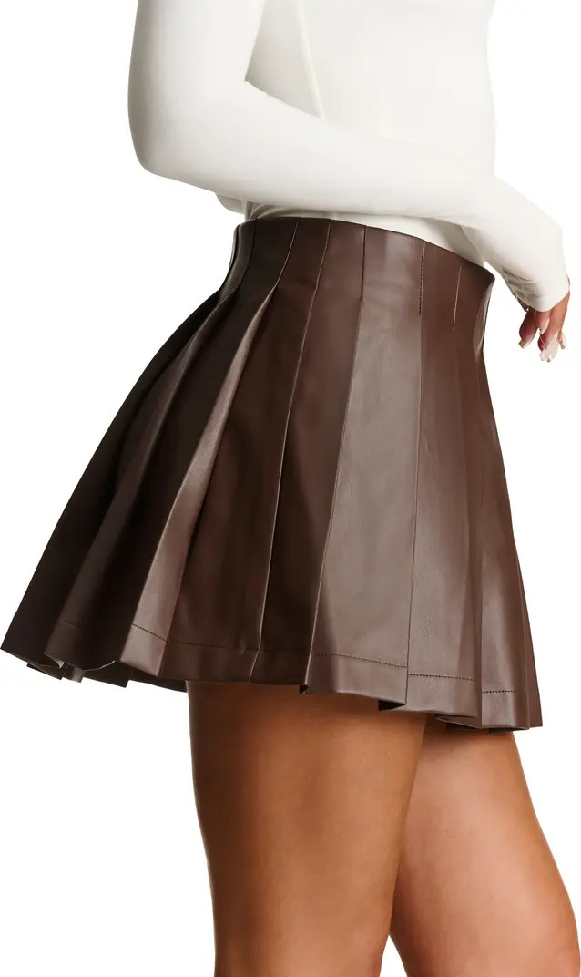 Pleated Faux Leather A-Line Miniskirt | Nordstrom