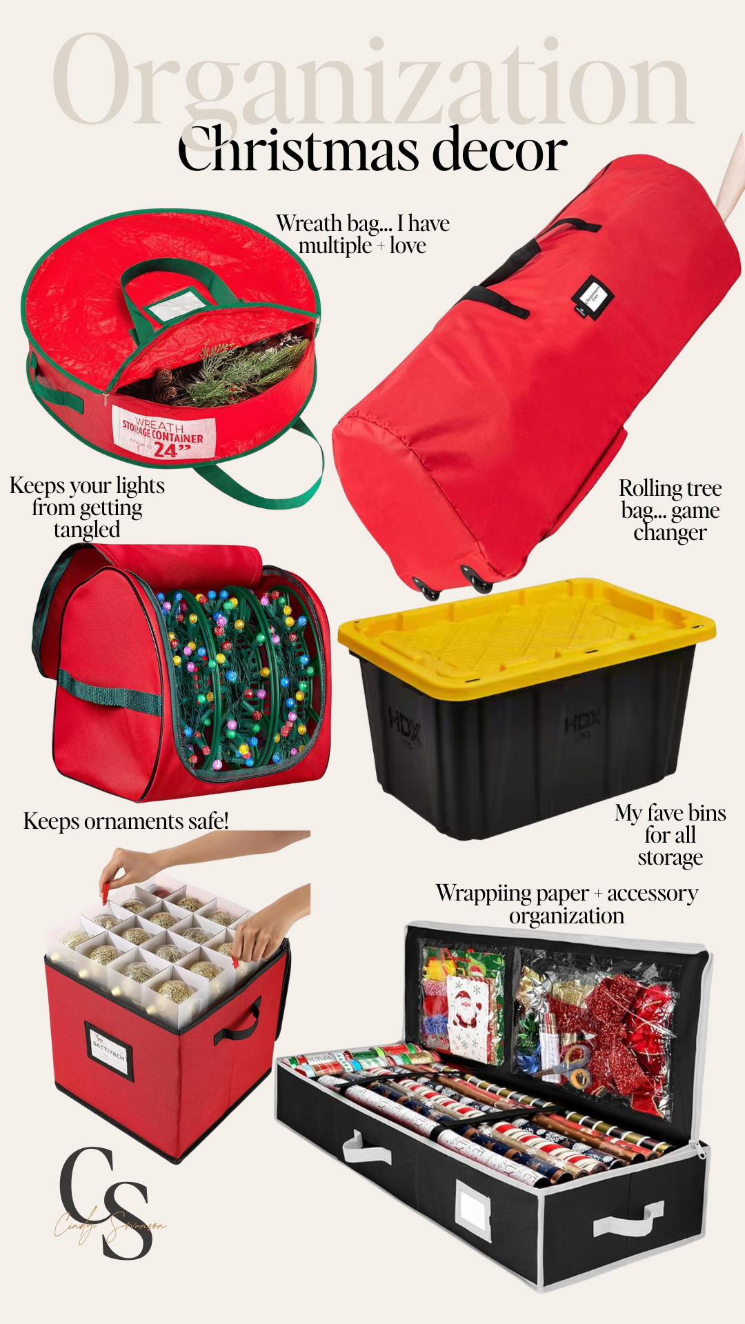 Christmas decor organization that I use! I got the wreath bags and wrapping paper organizer last year and they are sooo worth it + pretty affordable.  

 #LTKHoliday #LTKSeasonal #LTKU