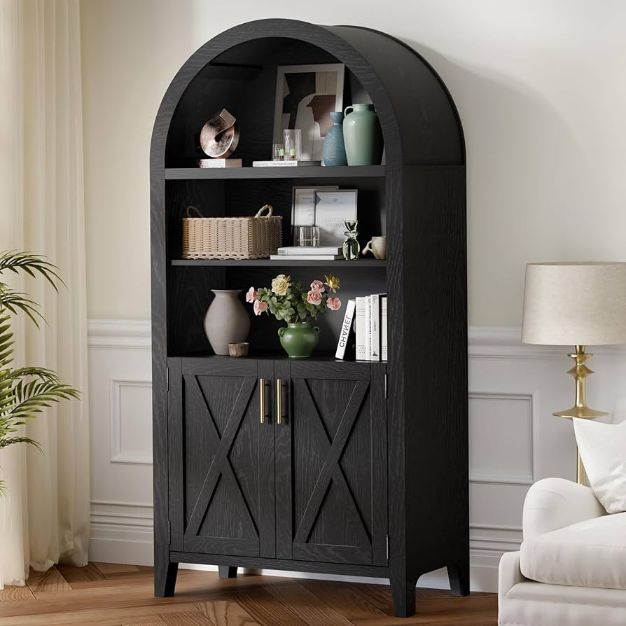 Arched Storage Cabinet with Beech Wood Door, 5-Tier Display Cabinet, Farmhouse Buffet Cabinet wit... | Amazon (US)