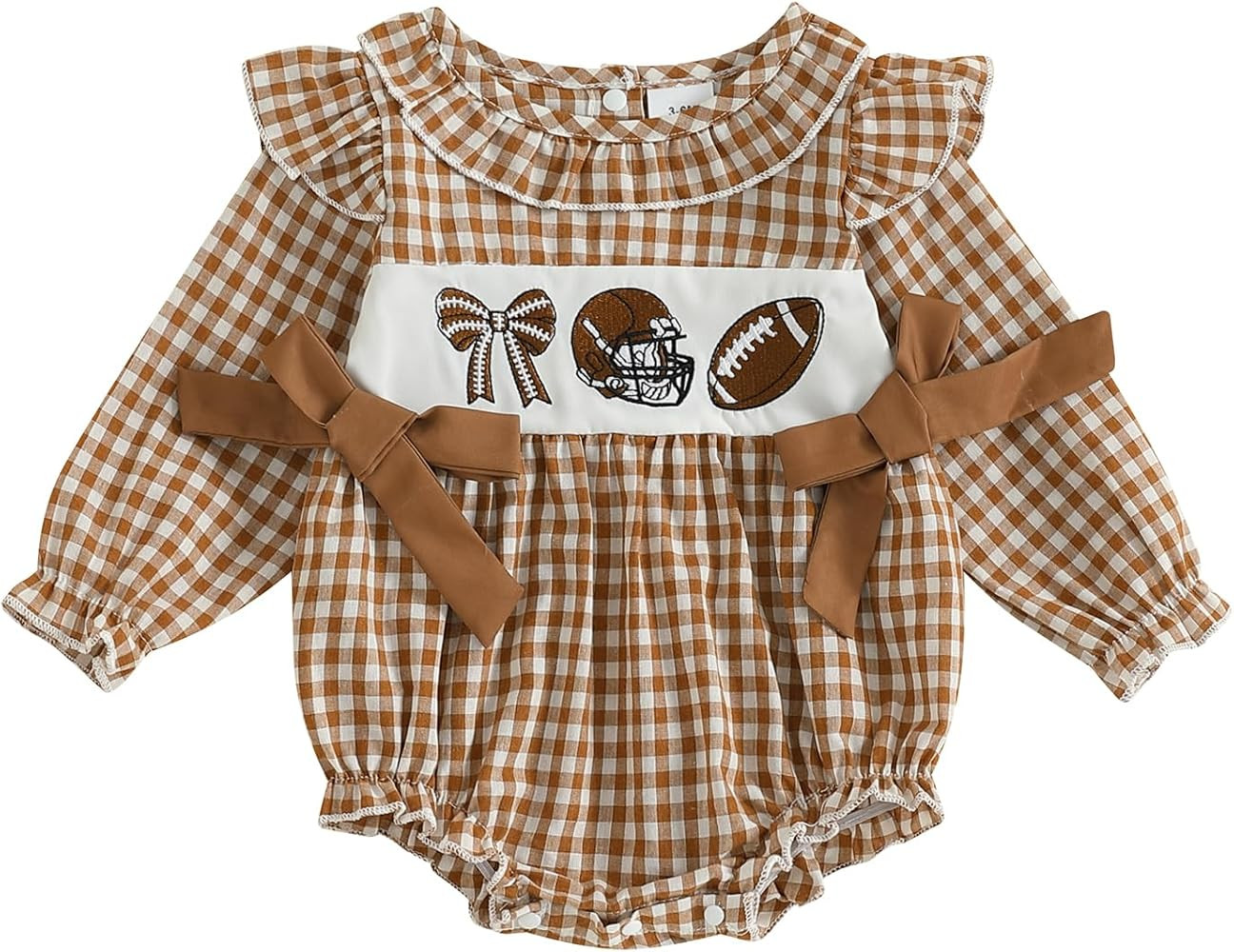 Football Baby Girl Outfit Infant Plaid Bubble Romper Onesie Football Embroidery Jumpsuit Cute Fal... | Amazon (US)