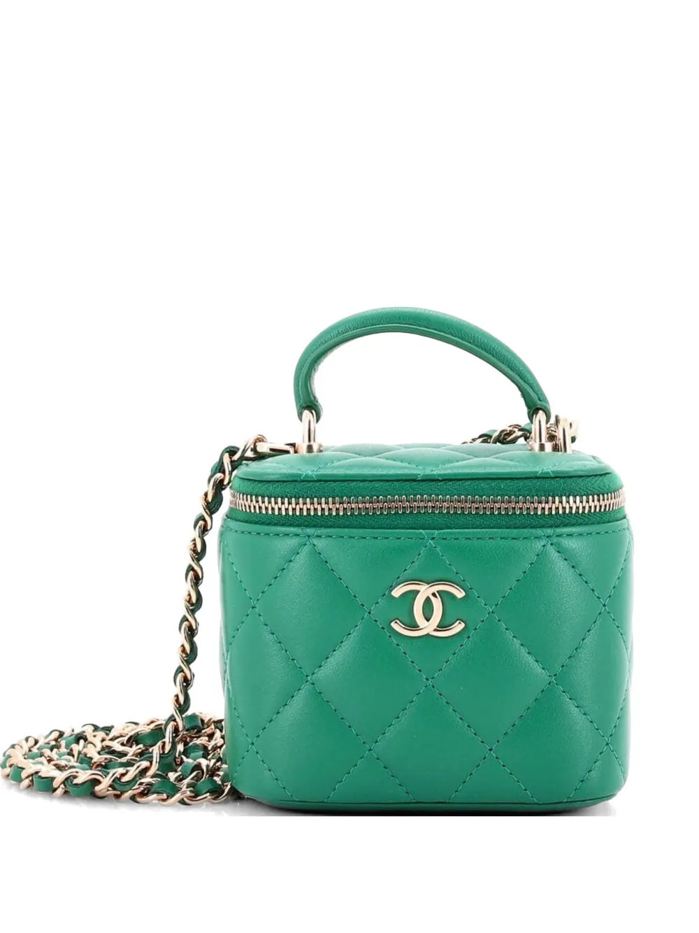 CHANEL Pre-Owned Classic Top Handle Vanity Case with Chain Quilted Lambskin Mini crossbody bag - Green | Farfetch Global