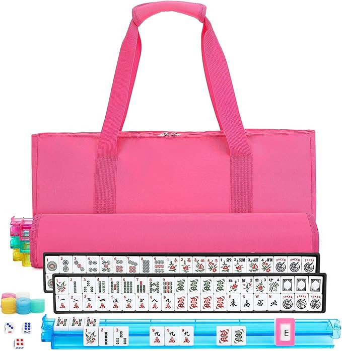 American Mahjong Tile Set,166 White Tiles Mahjong Set,4 Colors Mahjong Racks,Travel Mahjong Set w... | Amazon (US)