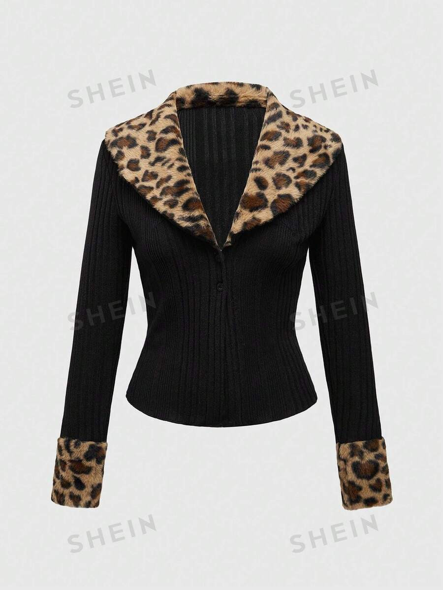 ROMWE Grunge Punk Y2K Harajuku Leopard Print Frayed Hem Fitted Cardigan For Women | SHEIN