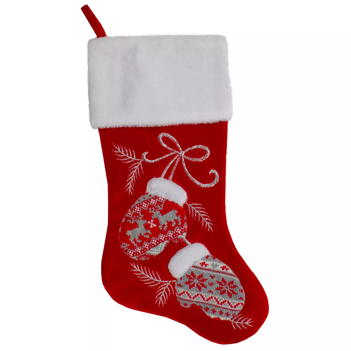 20.5-Inch Red and White Winter Mittens Embroidered Christmas Stocking | Kohl's